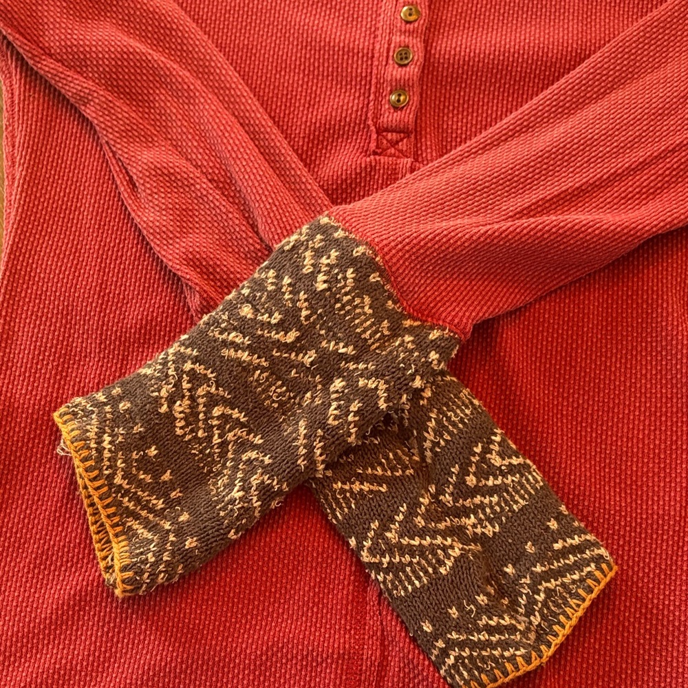 Free People Raspberry Waffle Henley Top - Picture 4 of 6